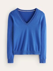 Boden Blue Catriona Cotton V-Neck Jumper - Image 5 of 6