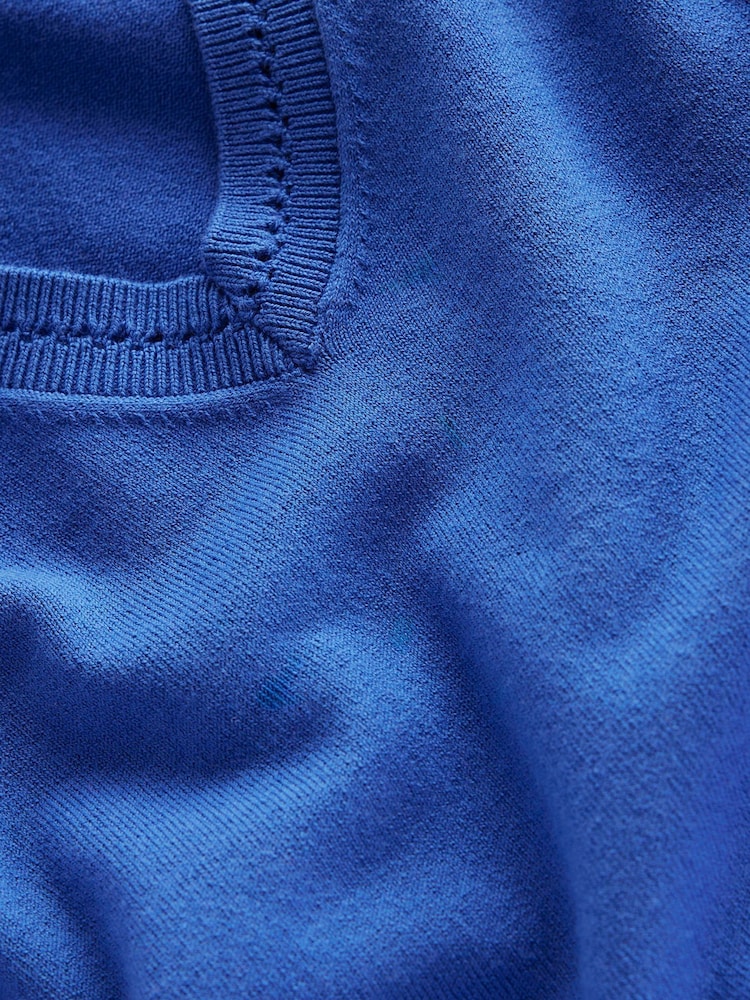 Boden Blue Catriona Cotton V-Neck Jumper - Image 6 of 6