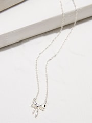 FatFace Silver Tone Bow Necklace - Image 2 of 2