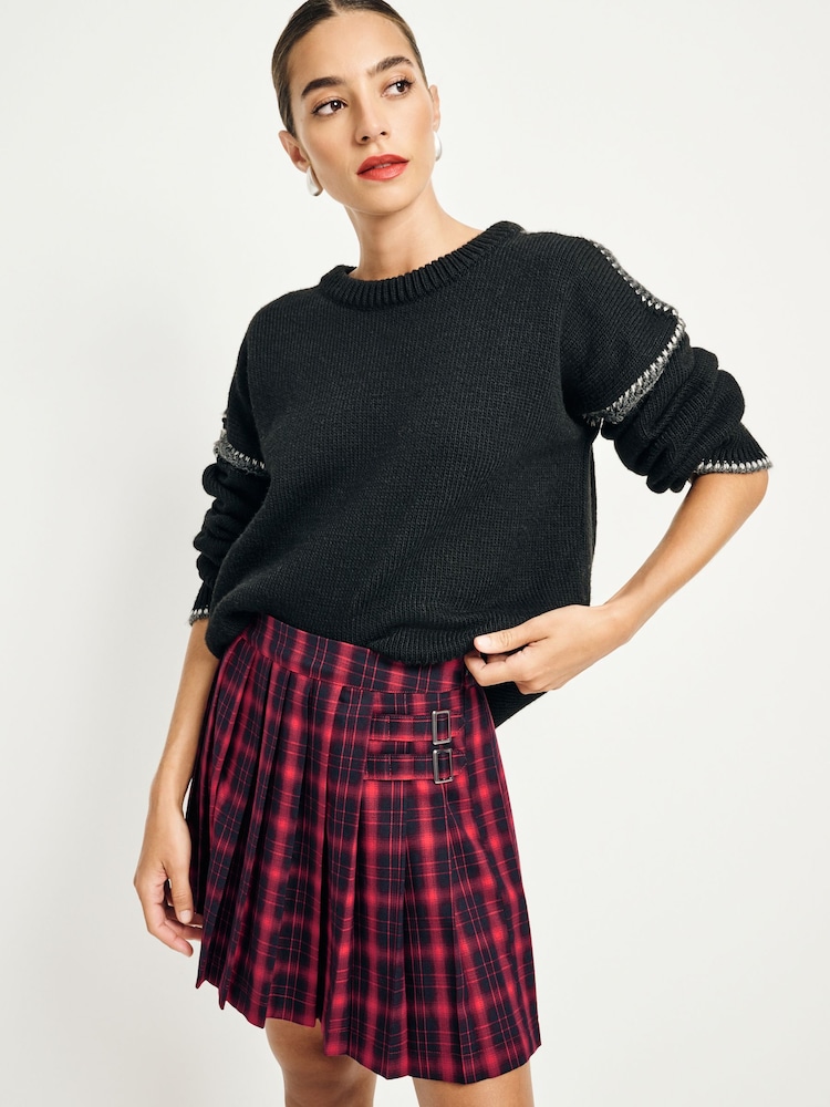 Czerwony w szkocką kratę - Pleated Kilt Mini Skirt - Image 4 of 8