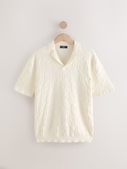 Ecru, Weiß - Regular Fit Cotton Rich Knit Textured Trophy Neck Polo Shirt - Bild 7 von 9