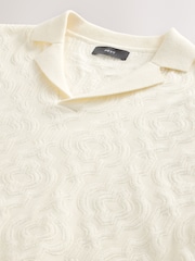Ecru, Weiß - Regular Fit Cotton Rich Knit Textured Trophy Neck Polo Shirt - Bild 8 von 9