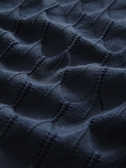 Navy Blue Regular Fit 100% Cotton Short Sleeve Cuban Collar Knit Pointelle Shirt - Image 8 of 8