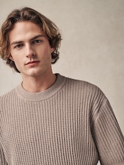Neutral Relaxed Fit Cotton Rich Short Sleeve Bouclé Knit Crew T-Shirt - Image 2 of 7