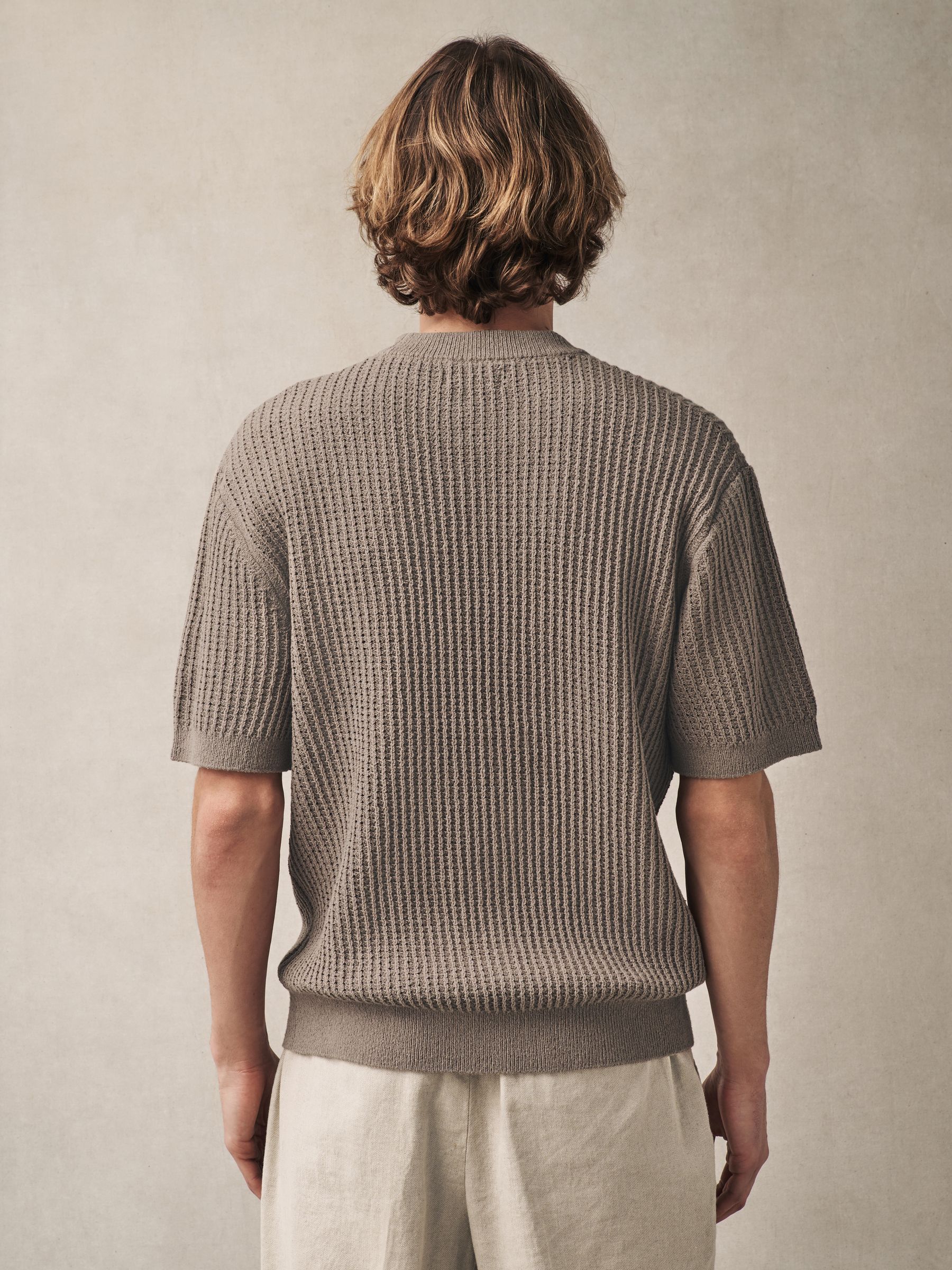 Buy Neutral Relaxed Fit Cotton Rich Short Sleeve Bouclé Knit Crew