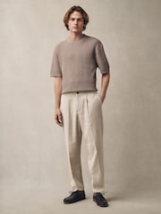 Neutral Relaxed Fit Cotton Rich Short Sleeve Bouclé Knit Crew T-Shirt - Image 3 of 7