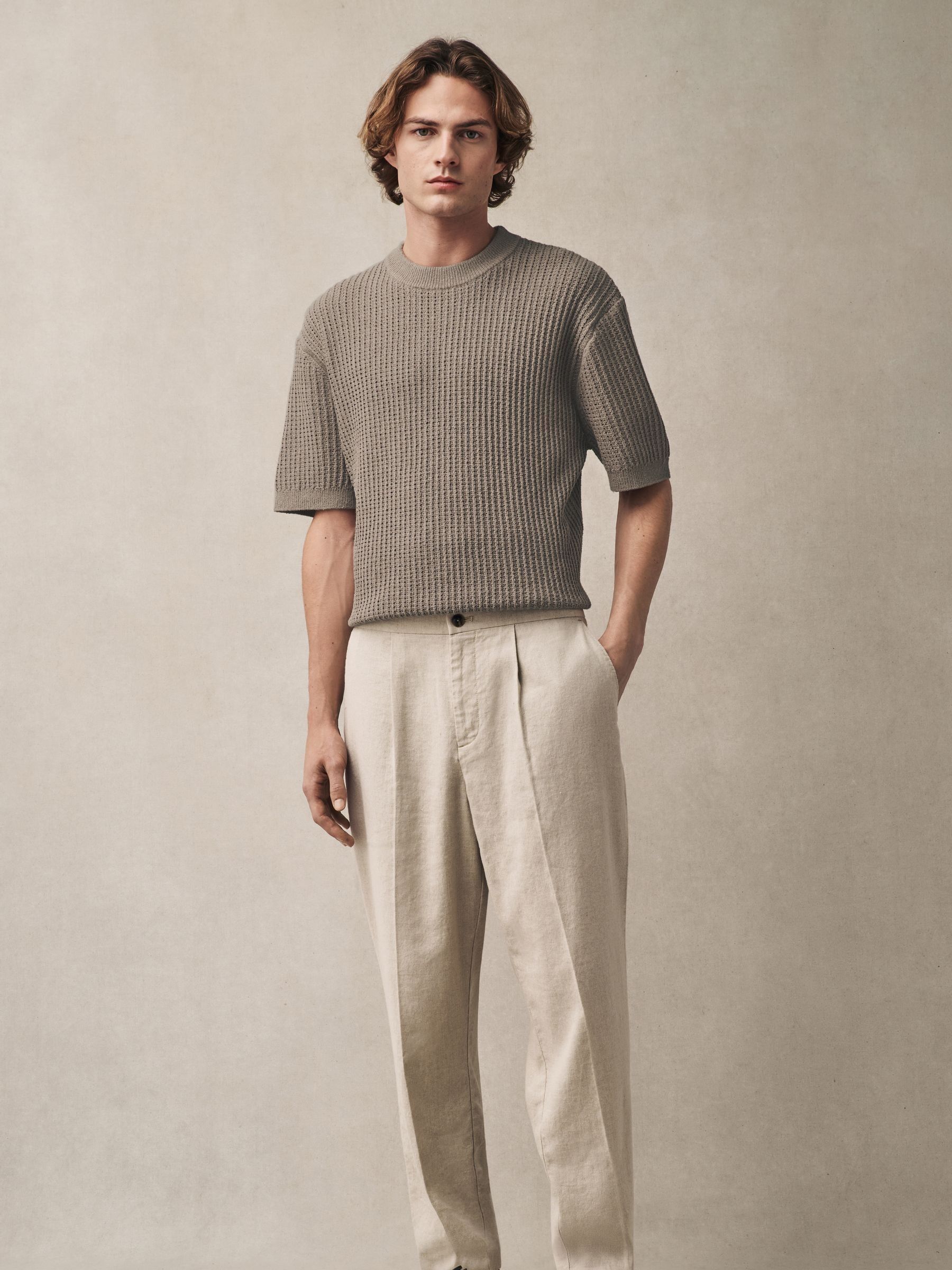 Tシャツ・カットソー TRILLION Washable boucle collar short sleeve knit MELANGE BL Buy Neutral Relaxed Fit Cotton Rich Short Sleeve Bouclé Knit