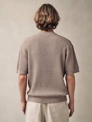 Neutral Relaxed Fit Cotton Rich Short Sleeve Bouclé Knit Crew T-Shirt - Image 4 of 7