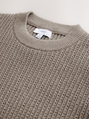 Neutral Relaxed Fit Cotton Rich Short Sleeve Bouclé Knit Crew T-Shirt - Image 6 of 7