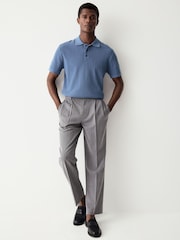 Mid Blue Regular Fit 100% Cotton Short Sleeve Knit Textured Rib Polo Shirt - Image 2 of 8