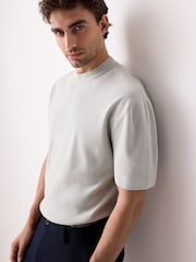 Light Grey Relaxed Fit Premium Short Sleeve Knitted Crew T-Shirt - Image 1 of 9