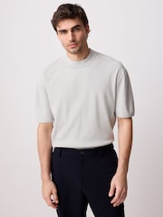 Light Grey Relaxed Fit Premium Short Sleeve Knitted Crew T-Shirt - Image 2 of 9