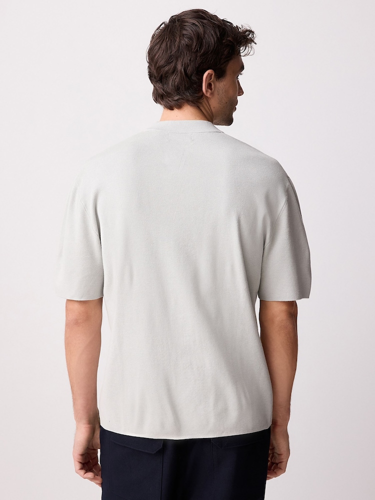 Light Grey Relaxed Fit Premium Short Sleeve Knitted Crew T-Shirt - Image 3 of 9