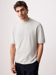 Light Grey Relaxed Fit Premium Short Sleeve Knitted Crew T-Shirt - Image 5 of 9