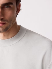 Light Grey Relaxed Fit Premium Short Sleeve Knitted Crew T-Shirt - Image 7 of 9