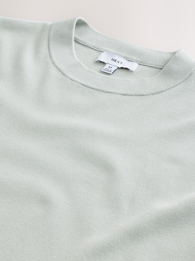 Light Grey Relaxed Fit Premium Short Sleeve Knitted Crew T-Shirt - Image 9 of 9