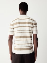 White/Neutral Relaxed Fit Cotton Rich Short Sleeve Stripe Crochet Knit Shirt - Image 2 of 4