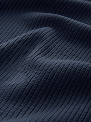 Navy Blue Regular Fit Short Sleeve Mesh Knit Quarter Zip Polo Shirt - Image 10 of 10