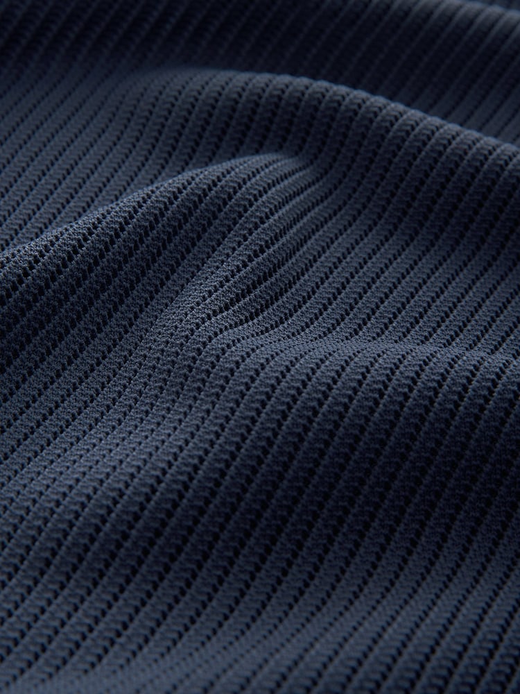 Navy Blue Regular Fit Short Sleeve Mesh Knit Quarter Zip Polo Shirt - Image 10 of 10