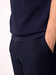 Navy Blue Regular Fit Short Sleeve Mesh Knit Quarter Zip Polo Shirt - Image 7 of 10