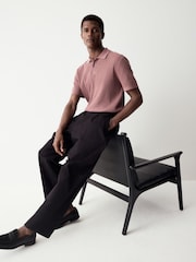 Blush Pink Regular Fit 100% Cotton Short Sleeve Knit Textured Rib Polo Shirt - Image 3 of 4
