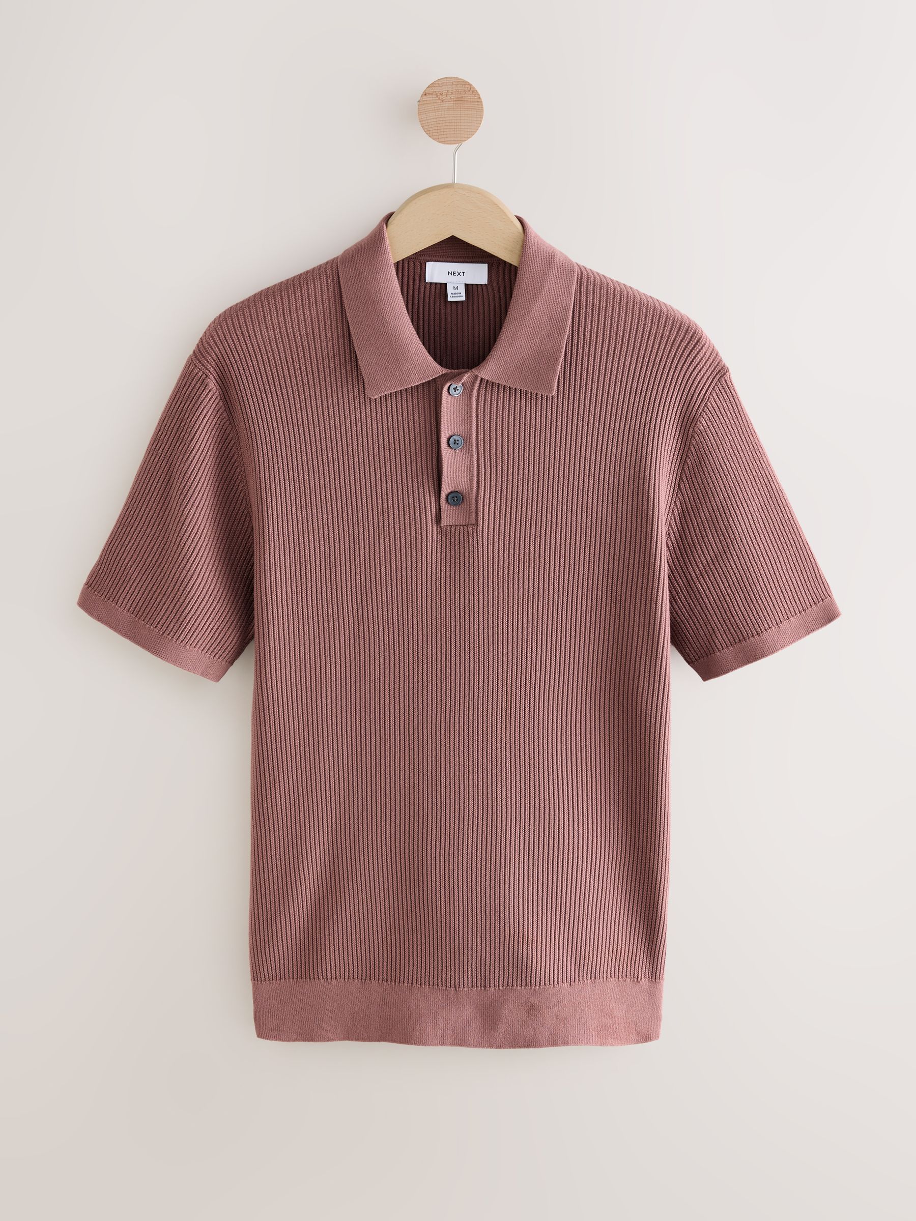 Buy Blush Pink Regular Fit 100% Cotton Short Sleeve Knit Textured