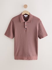 Rosa blush - Camisa polo canelada texturizada com textura canelada 100% algodão de modelagem regular - Imagem 5 de 7