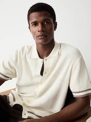 Ecru White Regular Fit 100% Cotton Short Sleeve Tipped Knitted Shirt - Image 1 of 8