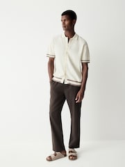 Ecru White Regular Fit 100% Cotton Short Sleeve Tipped Knitted Shirt - Image 2 of 8