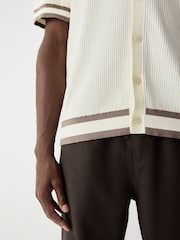 Ecru White Regular Fit 100% Cotton Short Sleeve Tipped Knitted Shirt - Image 5 of 8