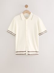 Ecru White Regular Fit 100% Cotton Short Sleeve Tipped Knitted Shirt - Image 6 of 8