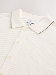 Ecru White Regular Fit 100% Cotton Short Sleeve Tipped Knitted Shirt - Image 8 of 8