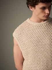 Neutral Regular Fit Cotton Rich Textured Knitted Tank - Image 1 of 8