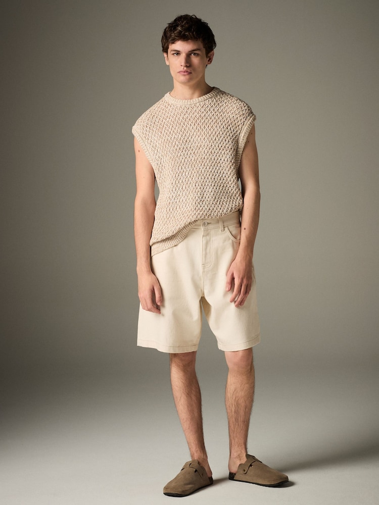 Neutral Regular Fit Cotton Rich Textured Knitted Tank - Image 2 of 8