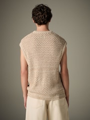 Neutral Regular Fit Cotton Rich Textured Knitted Tank - Image 3 of 8