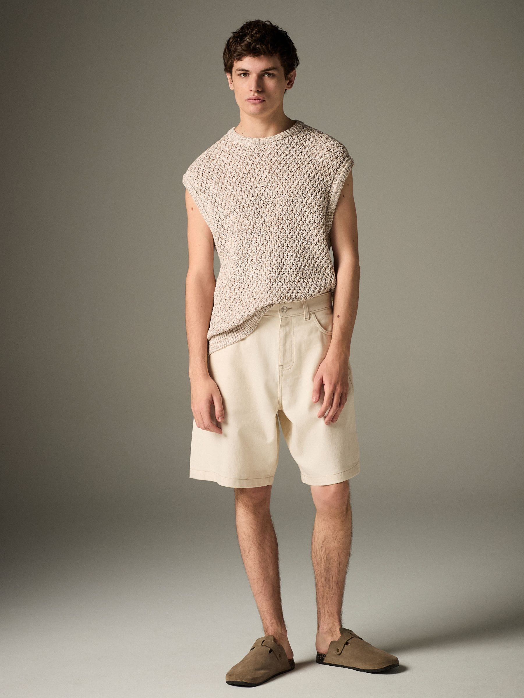 Buy Neutral Relaxed Fit Cotton Rich Textured Knitted Tank from