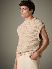 Neutral Regular Fit Cotton Rich Textured Knitted Tank - Image 4 of 8