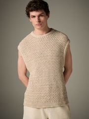 Neutral Regular Fit Cotton Rich Textured Knitted Tank - Image 5 of 8