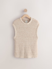 Neutral Regular Fit Cotton Rich Textured Knitted Tank - Image 6 of 8