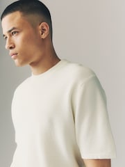 Ecru White Regular Fit Cotton Rich Textured Knit Crew T-Shirt - Image 1 of 8