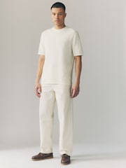 Ecru White Regular Fit Cotton Rich Textured Knit Crew T-Shirt - Image 2 of 8