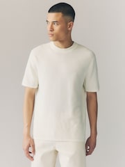 Ecru White Regular Fit Cotton Rich Textured Knit Crew T-Shirt - Image 3 of 8