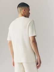 Ecru White Regular Fit Cotton Rich Textured Knit Crew T-Shirt - Image 4 of 8