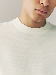 Ecru White Regular Fit Cotton Rich Textured Knit Crew T-Shirt - Image 5 of 8
