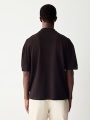 Brown Relaxed Fit Premium Short Sleeve Knit Button-Through Polo Shirt - Image 2 of 7