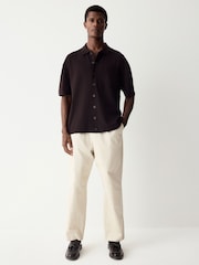 Brown Relaxed Fit Premium Short Sleeve Knit Button-Through Polo Shirt - Image 3 of 7