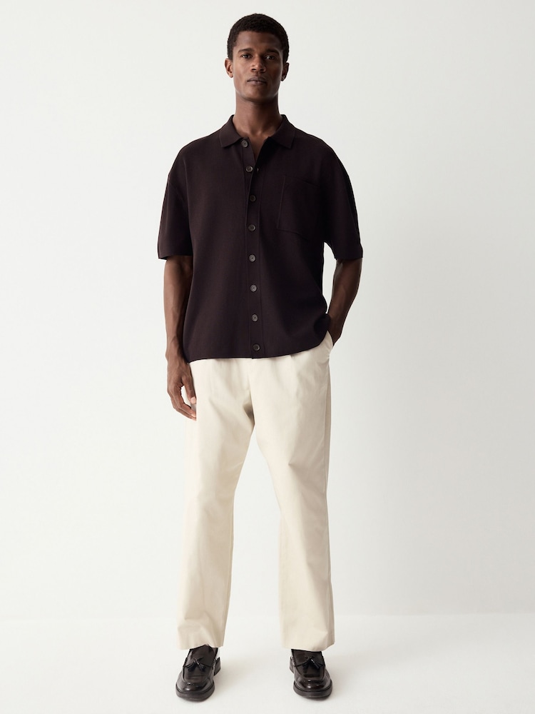 Brown Relaxed Fit Premium Short Sleeve Knit Button-Through Polo Shirt - Image 3 of 7