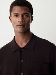 Brown Relaxed Fit Premium Short Sleeve Knit Button-Through Polo Shirt - Image 4 of 7