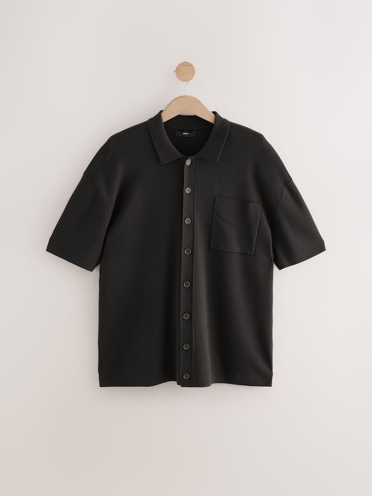 Brown Relaxed Fit Premium Short Sleeve Knit Button-Through Polo Shirt - Image 5 of 7