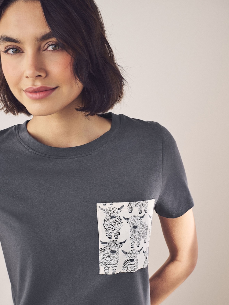 Charcoal Hamish the Highland Cow 100% Cotton Short Sleeve Pyjamas - Image 3 of 10